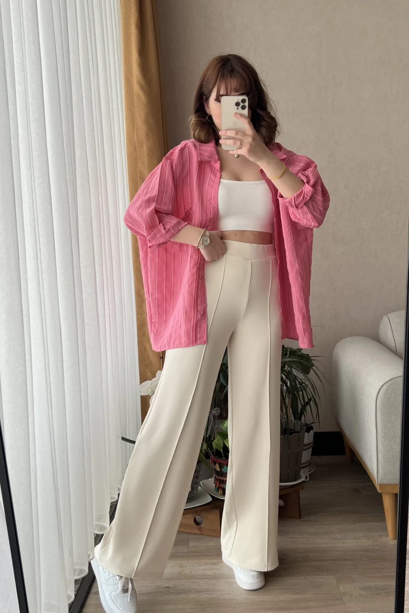 Oys Kumaş Krem Pantolon