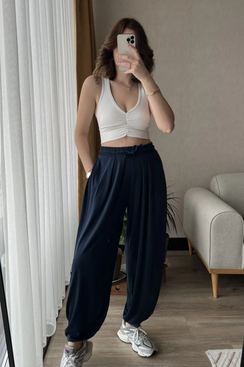 Oys Lacivert Dökümlü Şalvar Pantolon