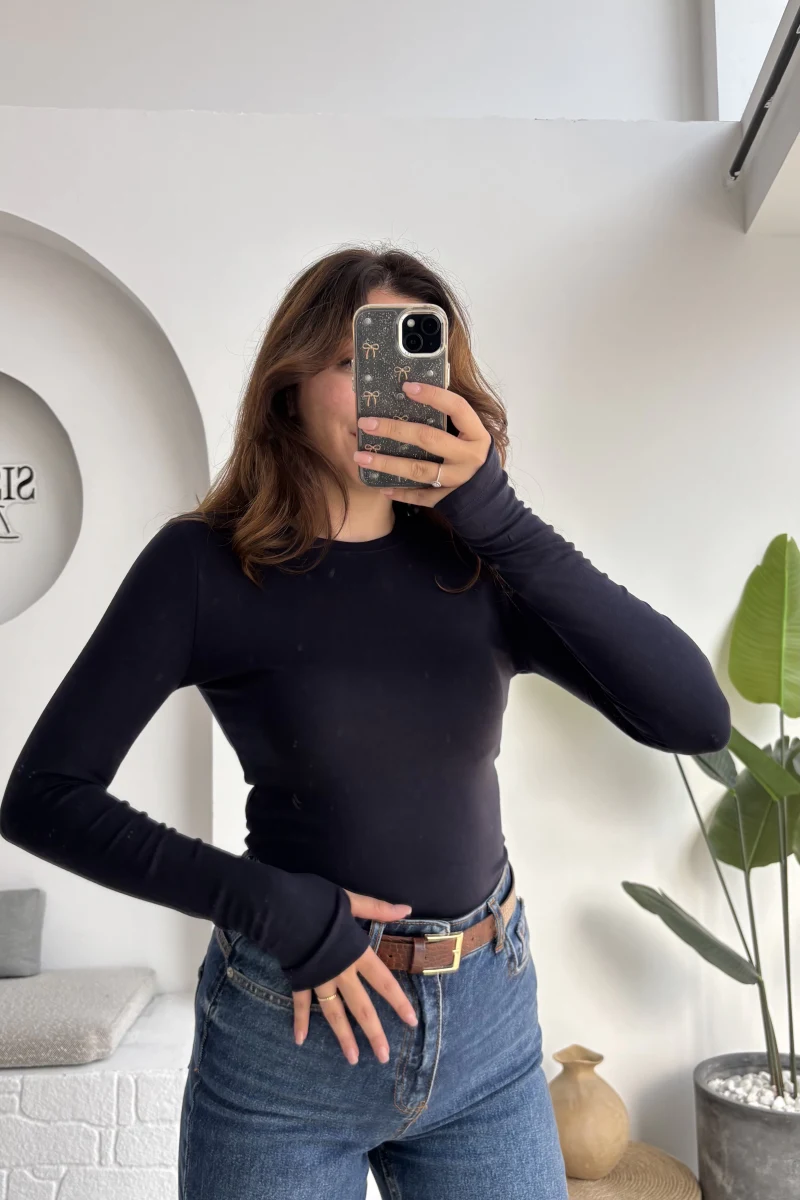 Oys Lacivert Parmak Geçmeli Body