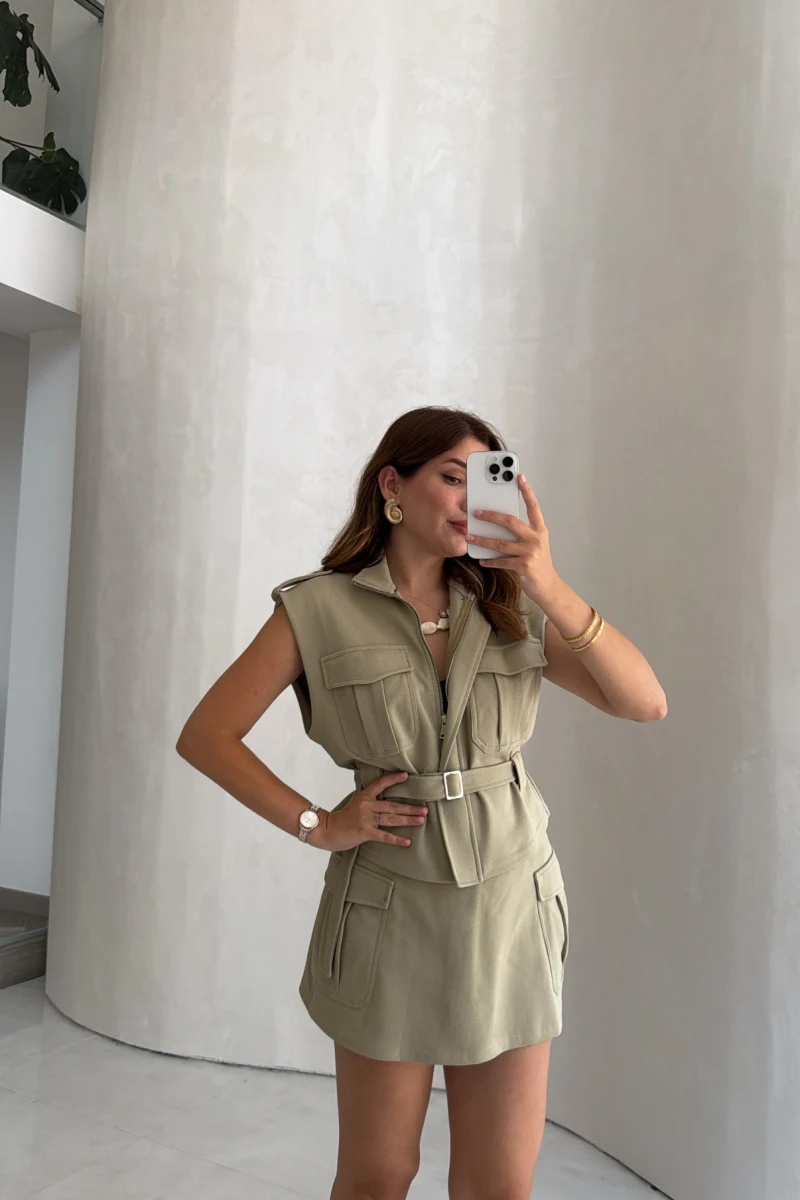 Oys Model Kemerli Yelek Takım - Mint - Kod: 1042