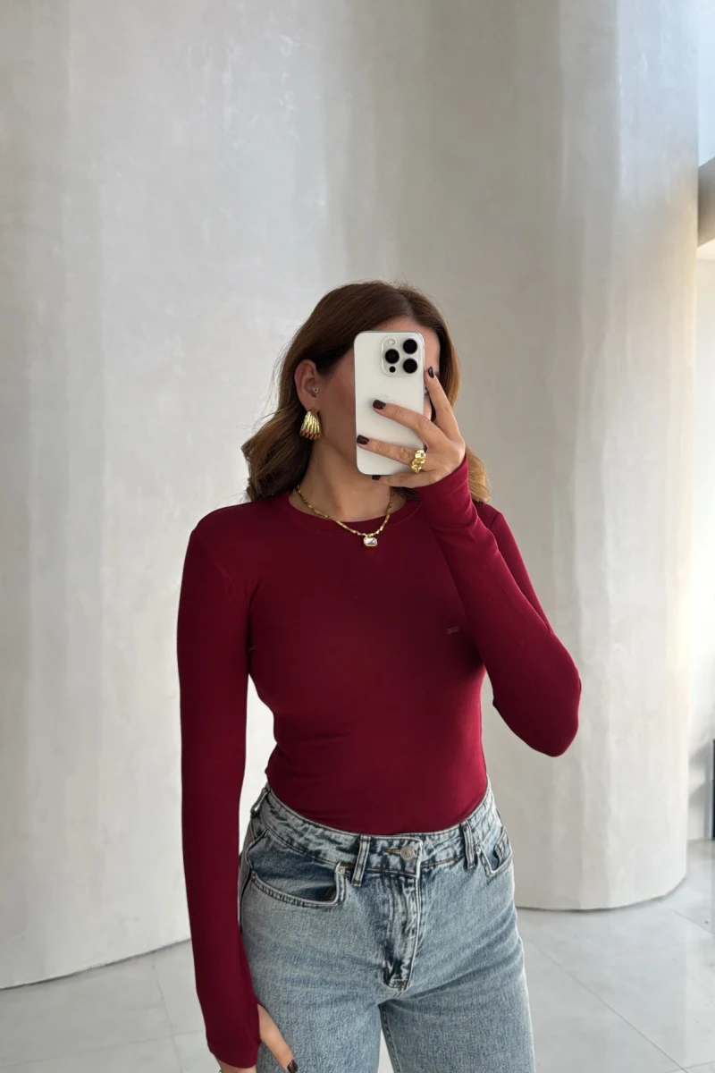 Oys Parmak Geçmeli Body - Bordo