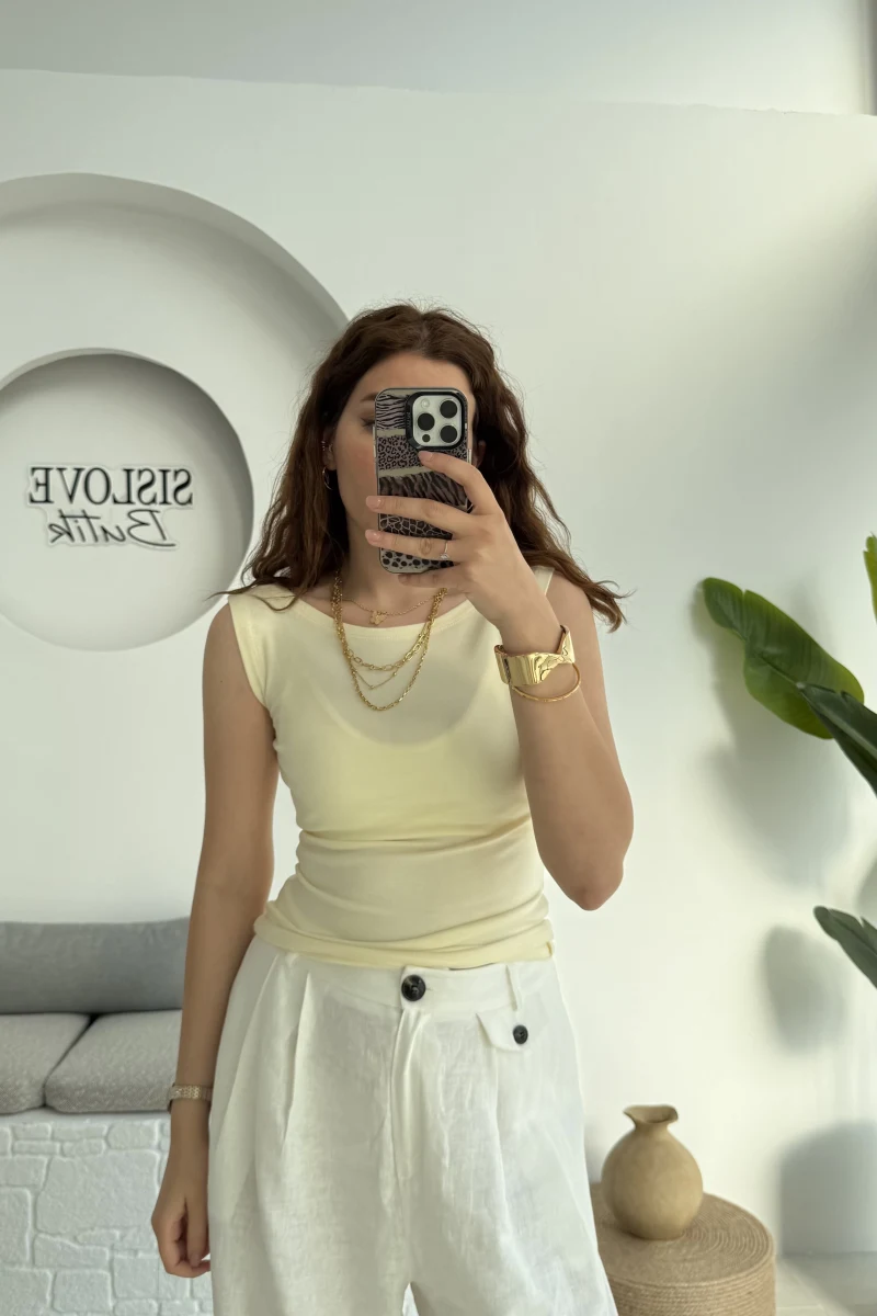 Oys Sıfır Kol Kayık Yaka Sarı