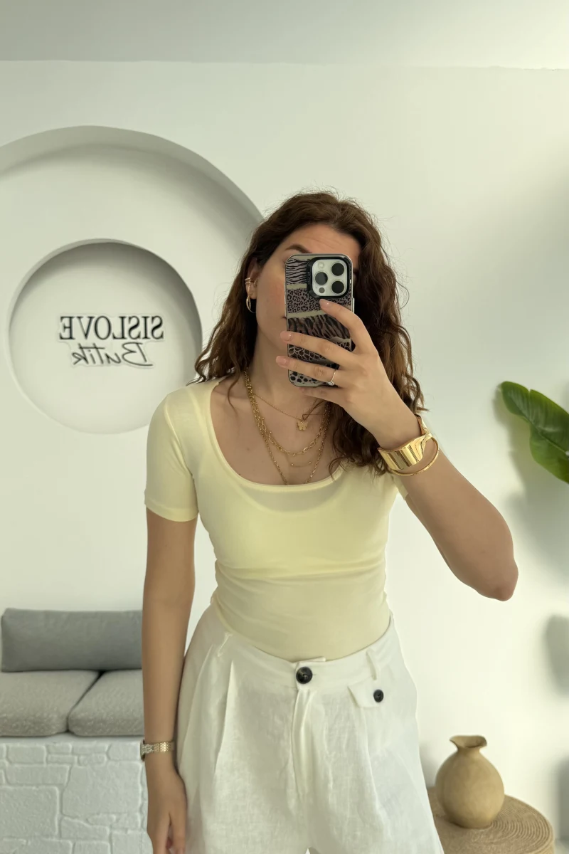 Oys U Yaka T-Shirt Sarı