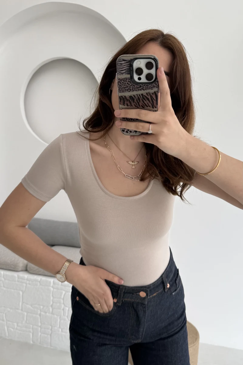 Oys U Yaka T-Shirt Taş