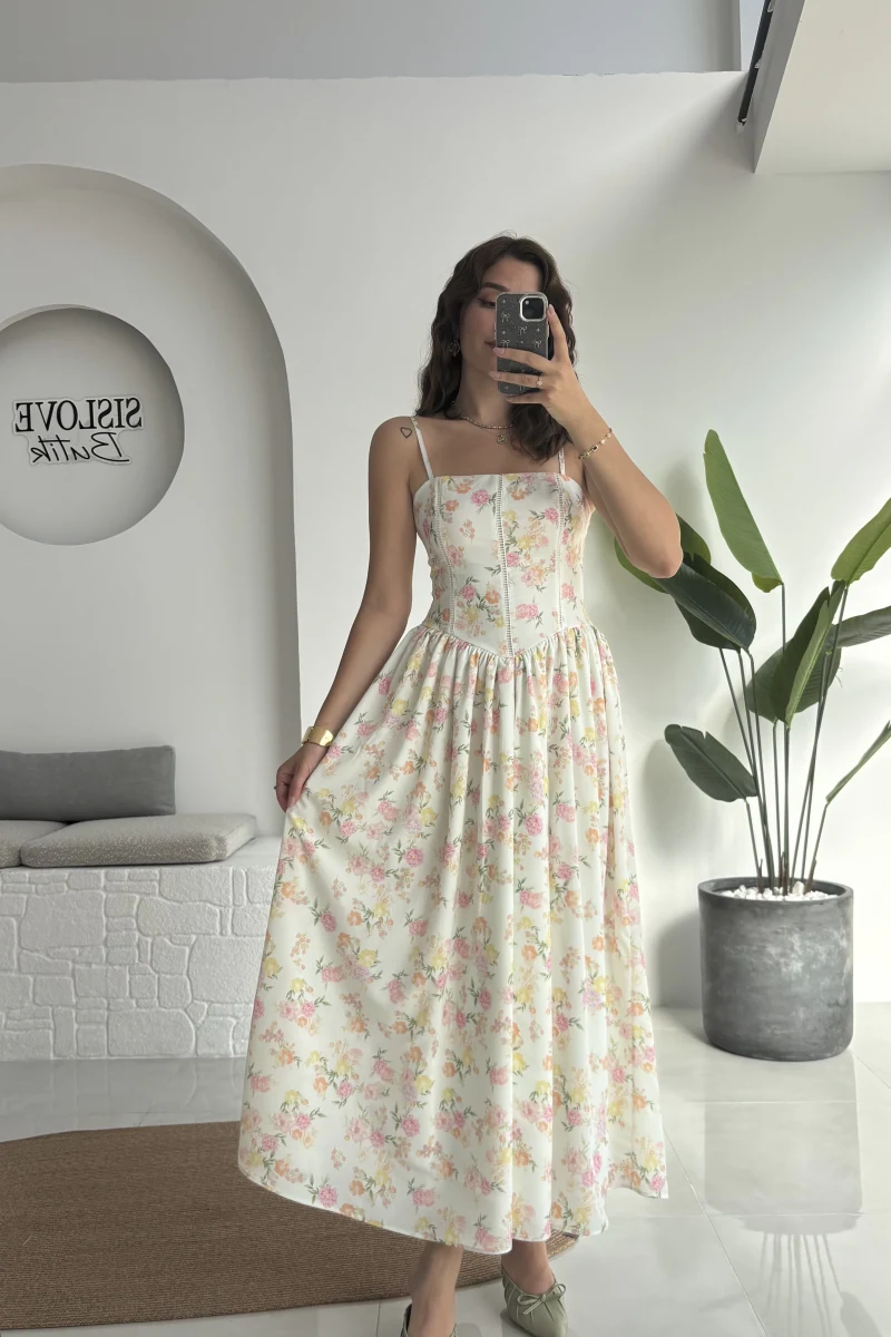 Paris Korse Detay Elbise - Beyaz - 00673