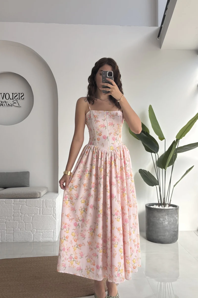 Paris Korse Detay Elbise - Pembe - 00673