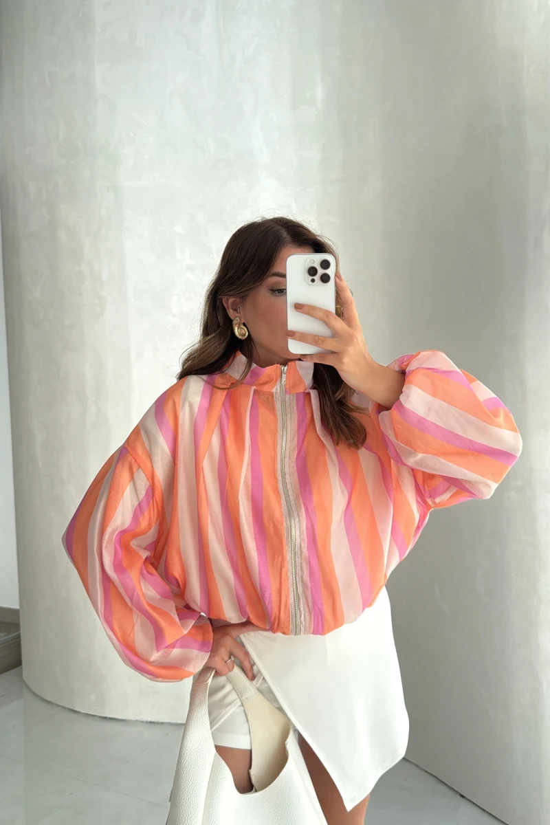Pastel Çizgili Bomber Ceket - Kod: 4178
