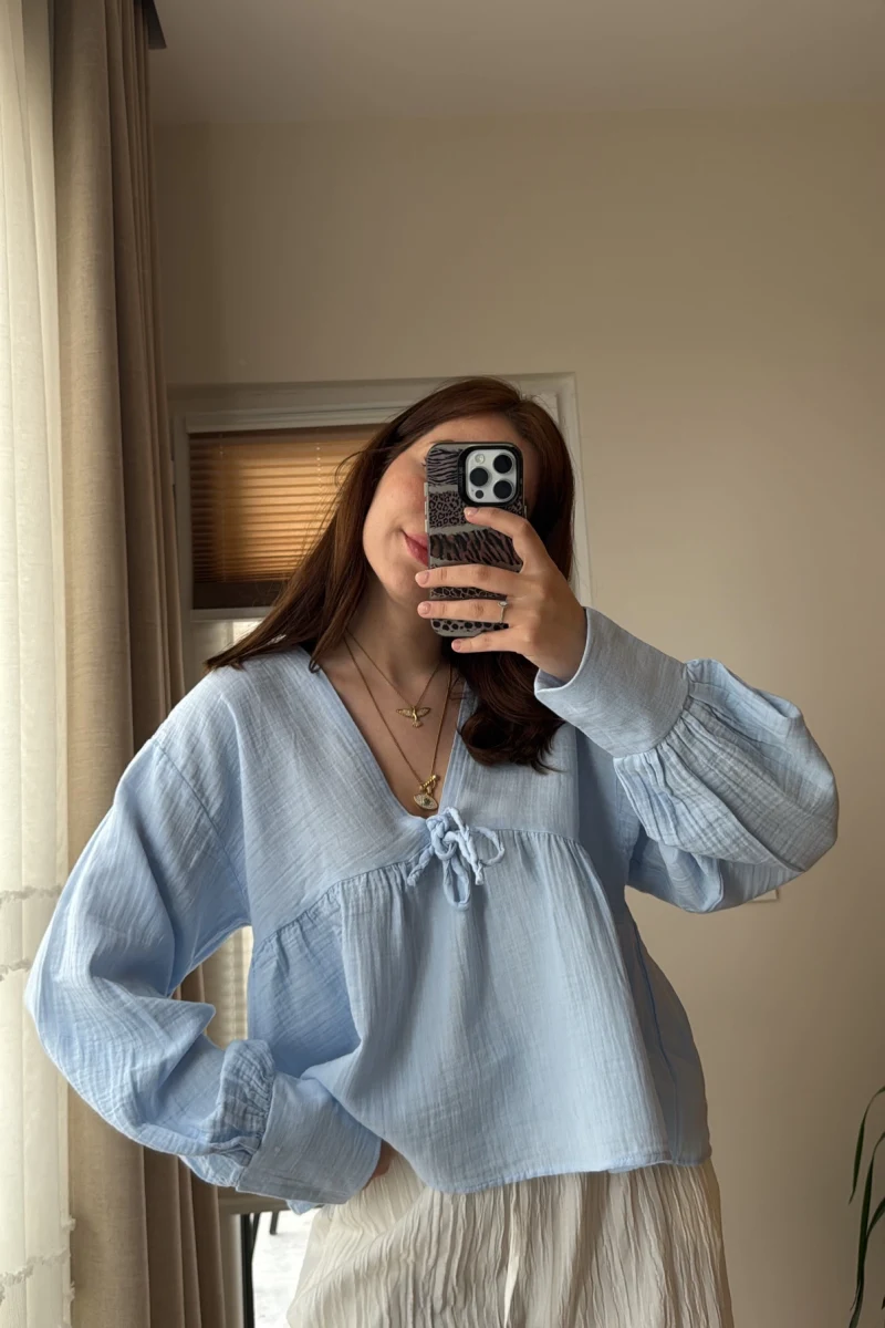 Payme Müslin Kumaş Bluz Bebe Mavisi 1003