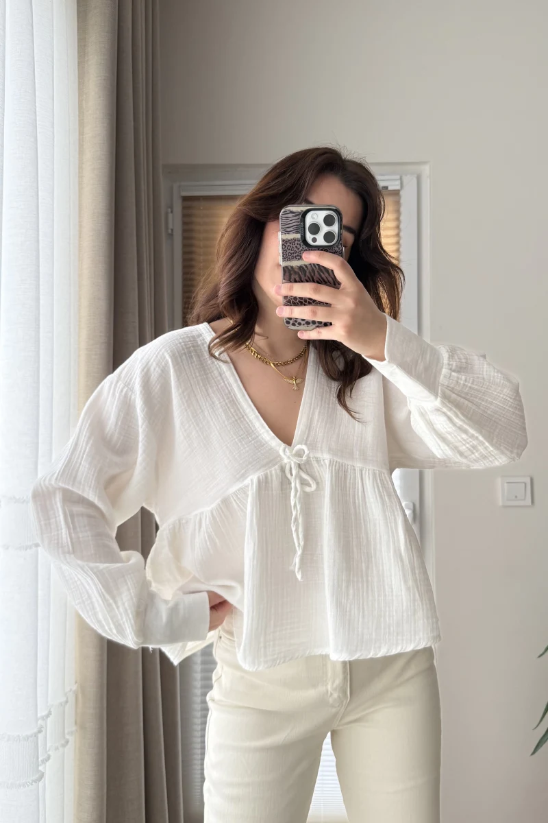 Payme Müslin Kumaş Bluz Beyaz 1003