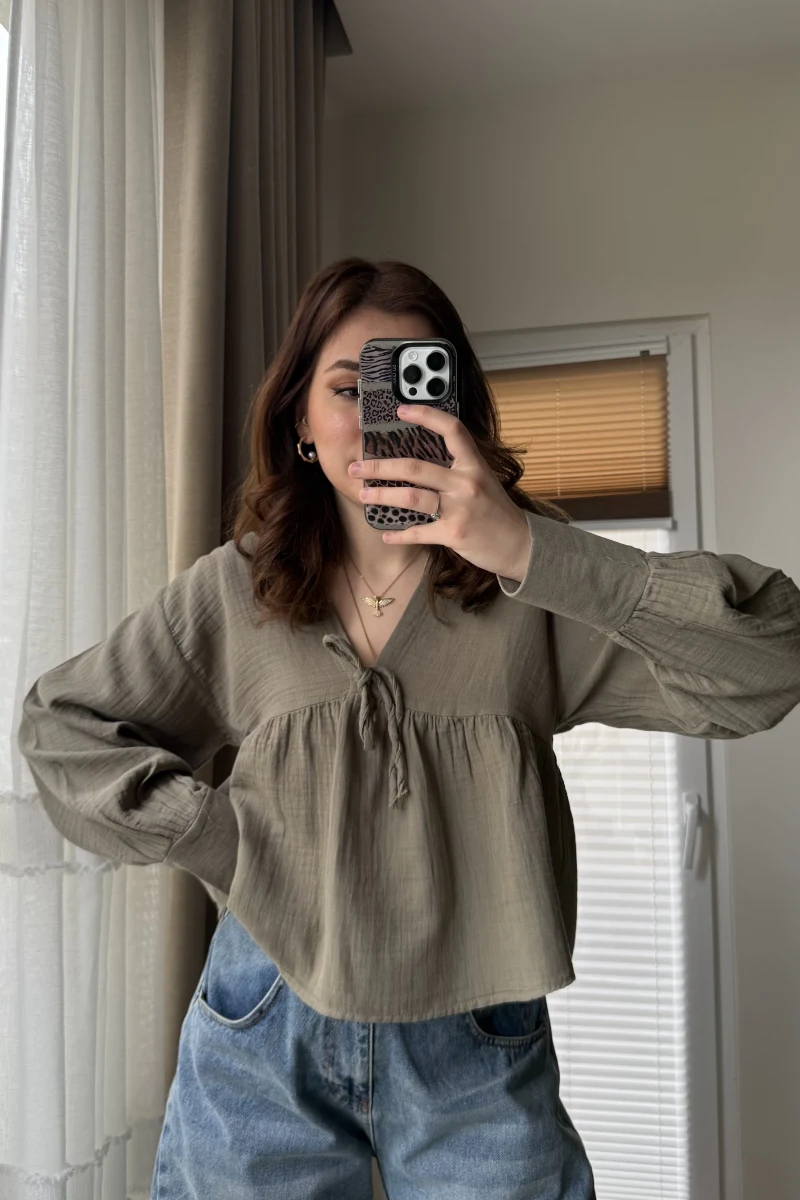 Payme Müslin Kumaş Bluz Haki