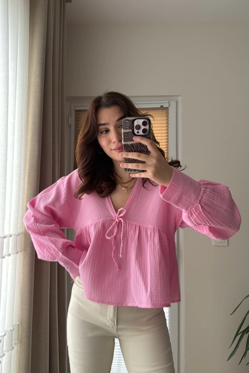 Payme Müslin Kumaş Bluz Pembe 1003
