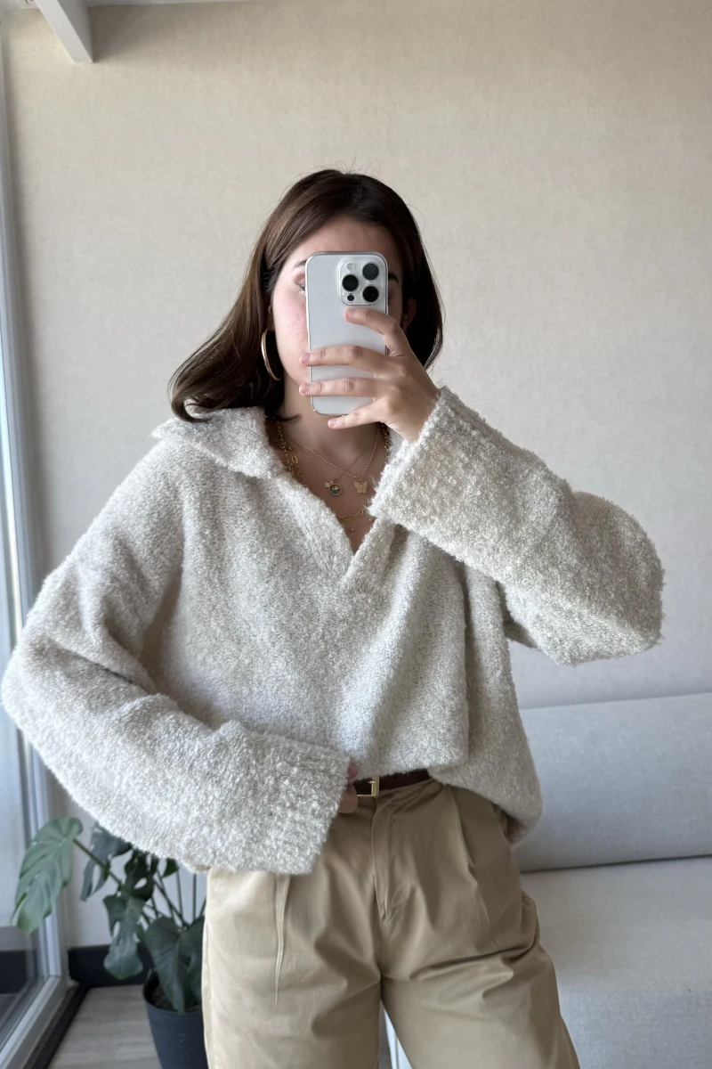 Peluş V Yaka Taş Kazak