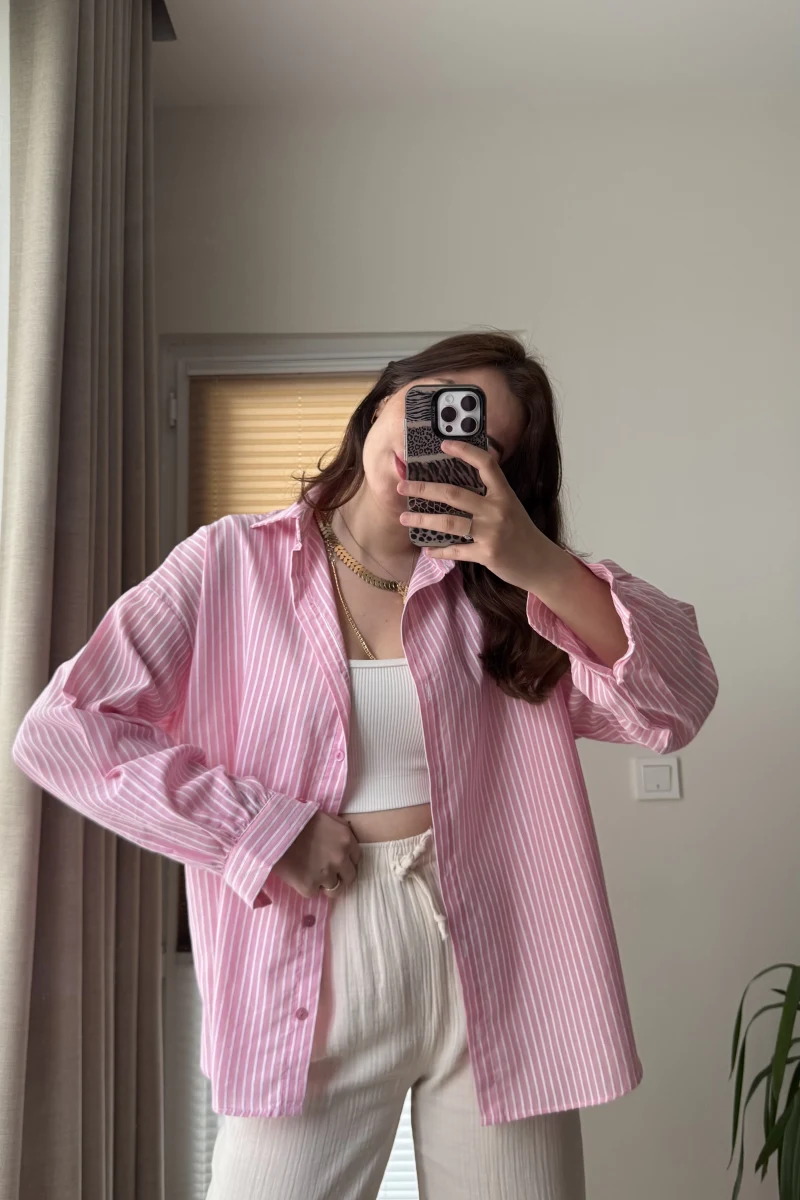Pembe Çizgili Gömlek Ru