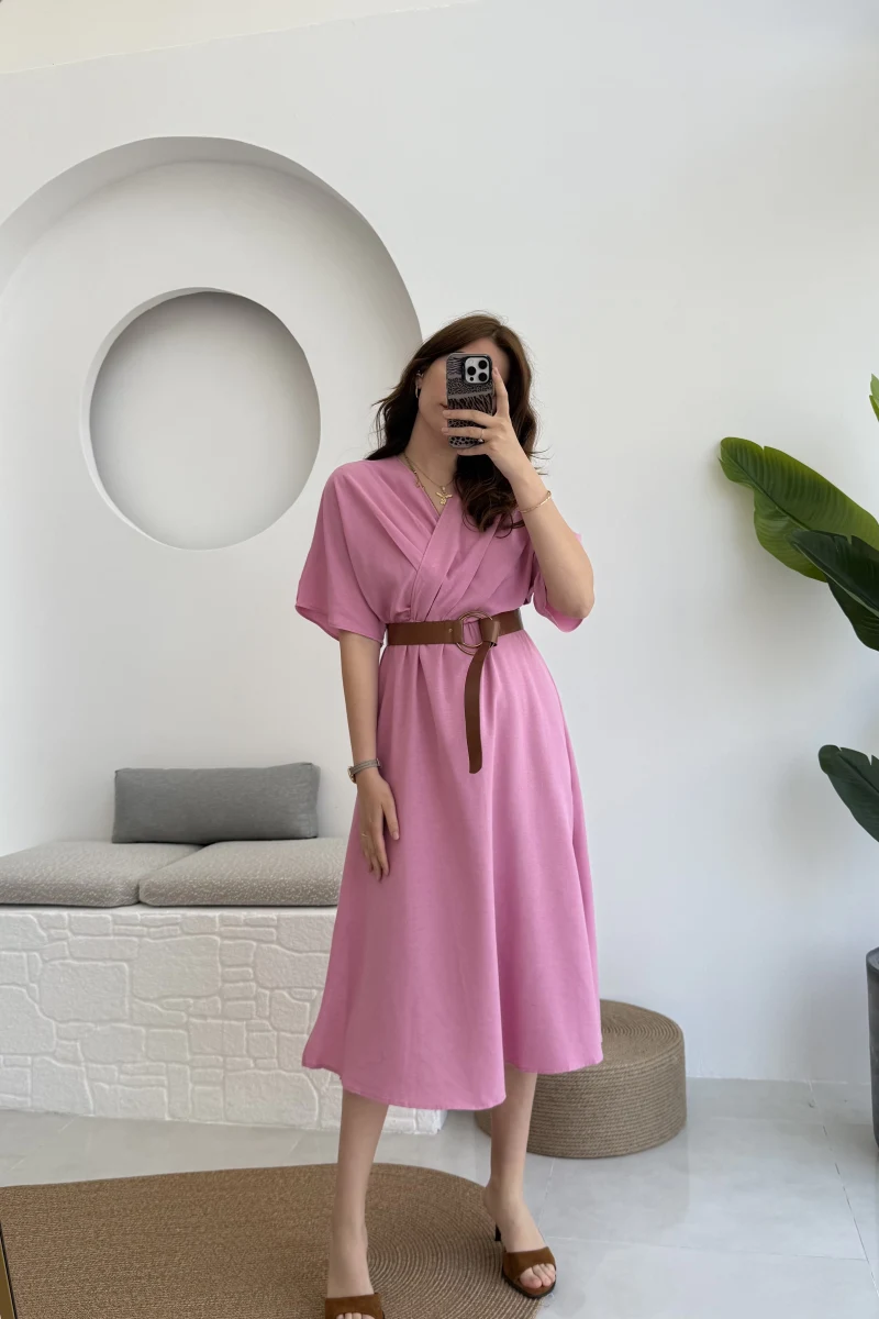 Pembe Kemerli Elbise