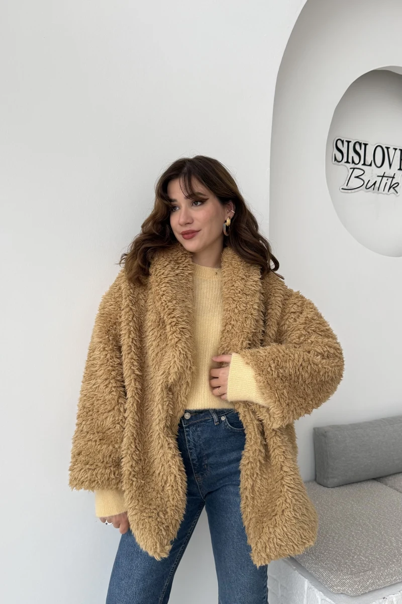 Pera Oversize Peluş Ceket - Camel
