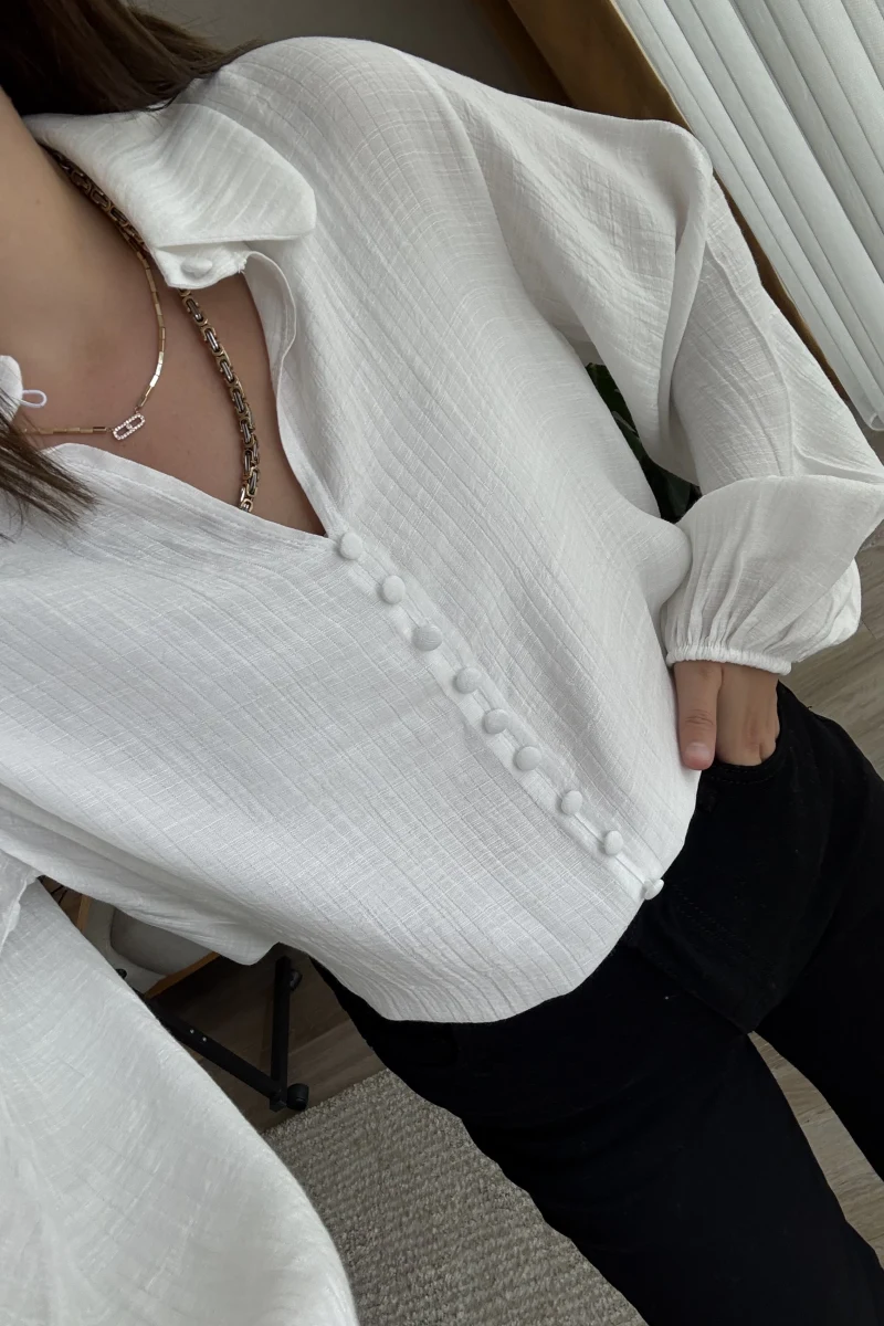 Peri Serisi Balon Kol Beyaz Bluz