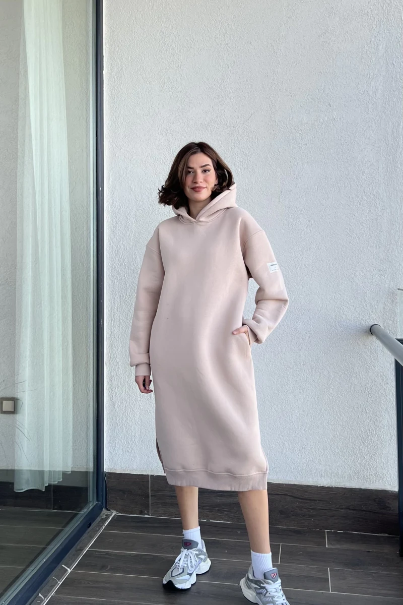 Permola Bej 3 İplik Şardonlu (İçi Polarlı) Elbise