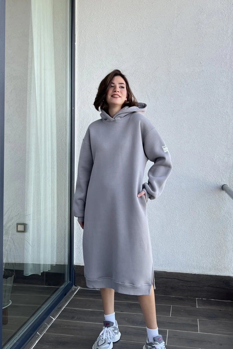 Permola Gri 3 İplik Şardonlu (İçi Polarlı) Elbise