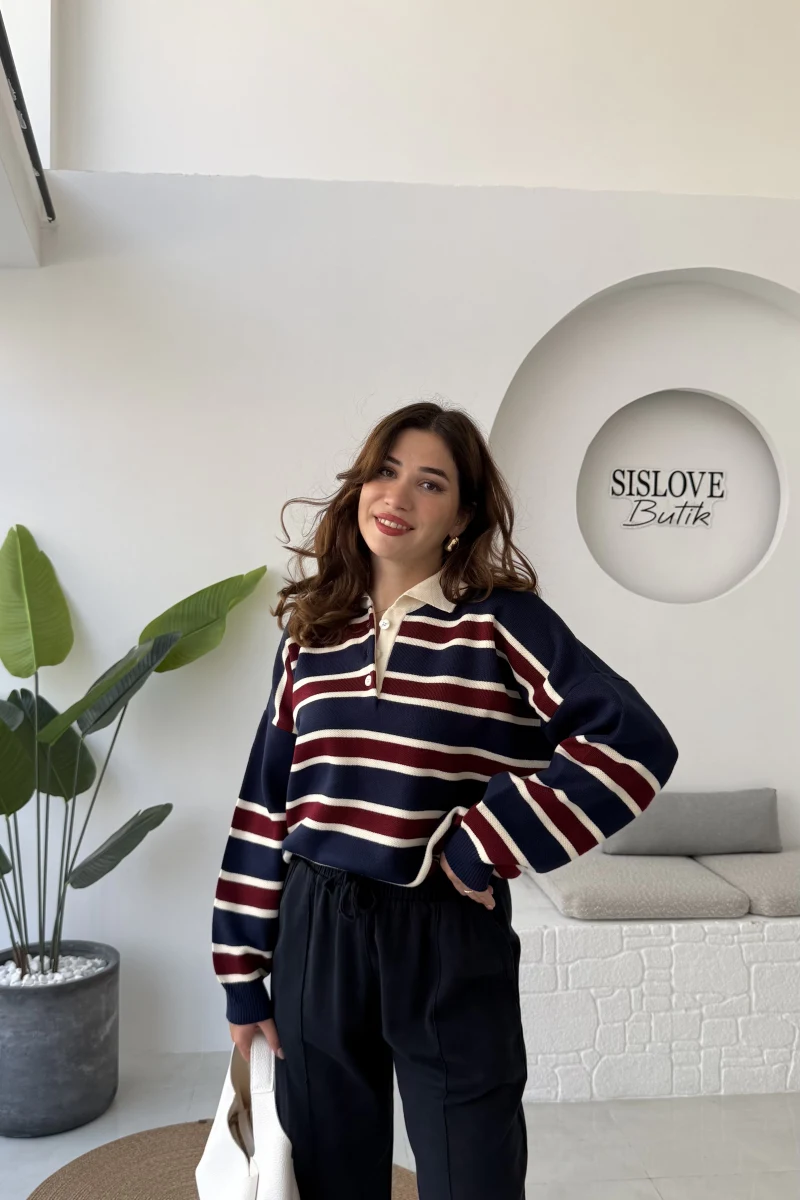 Petit Çizgili Kazak - Lacivert - Kod: 34101