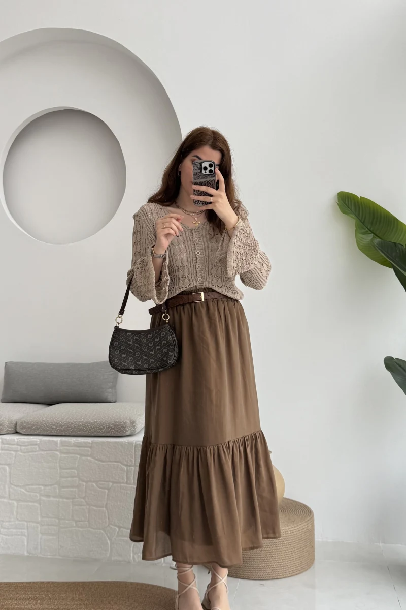 Piana Lastikli Etek Kahverengi