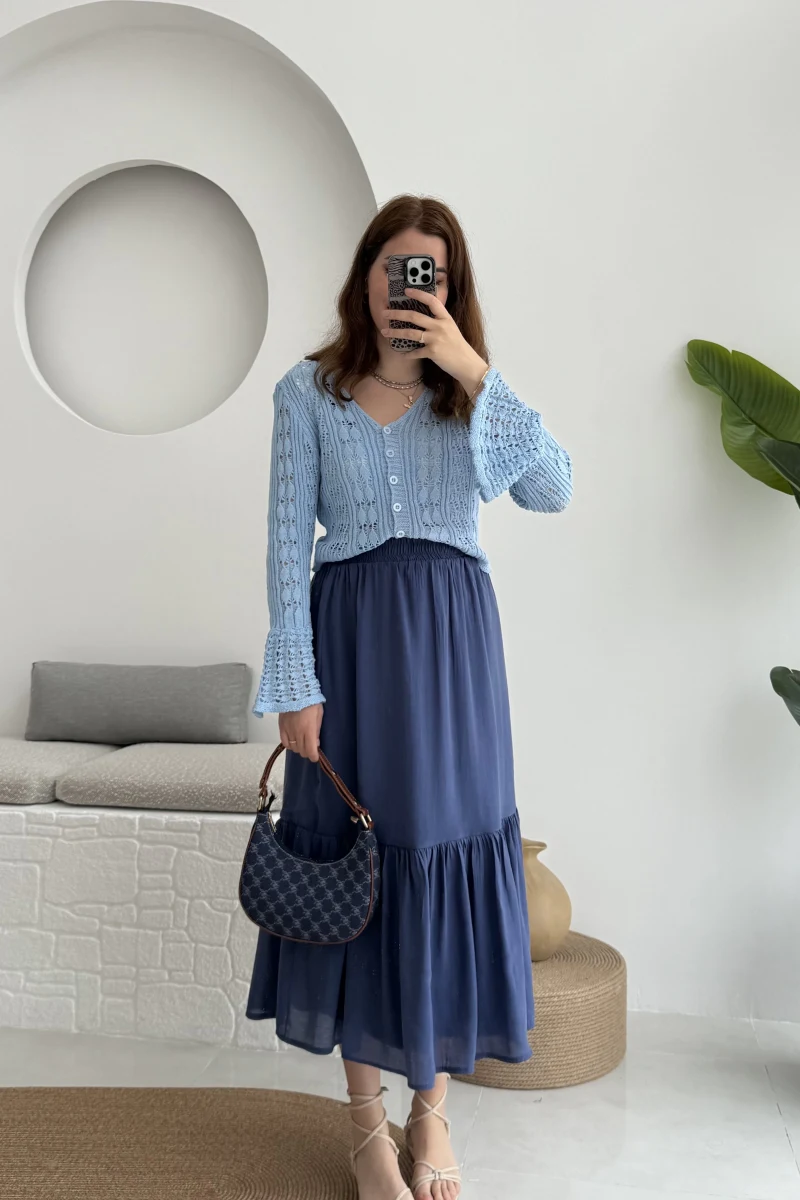 Piana Lastikli Etek Lacivert