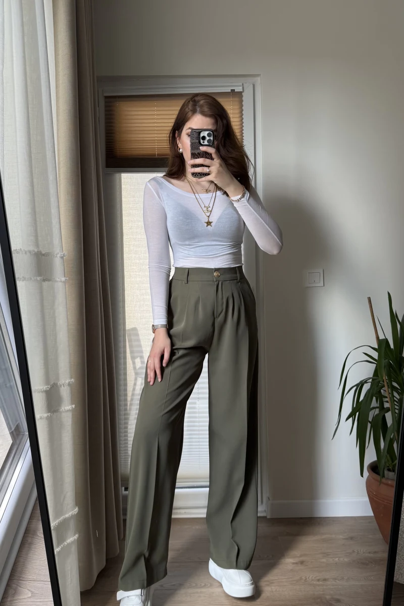 Pinata Pileli Palazzo Pantolon- Haki