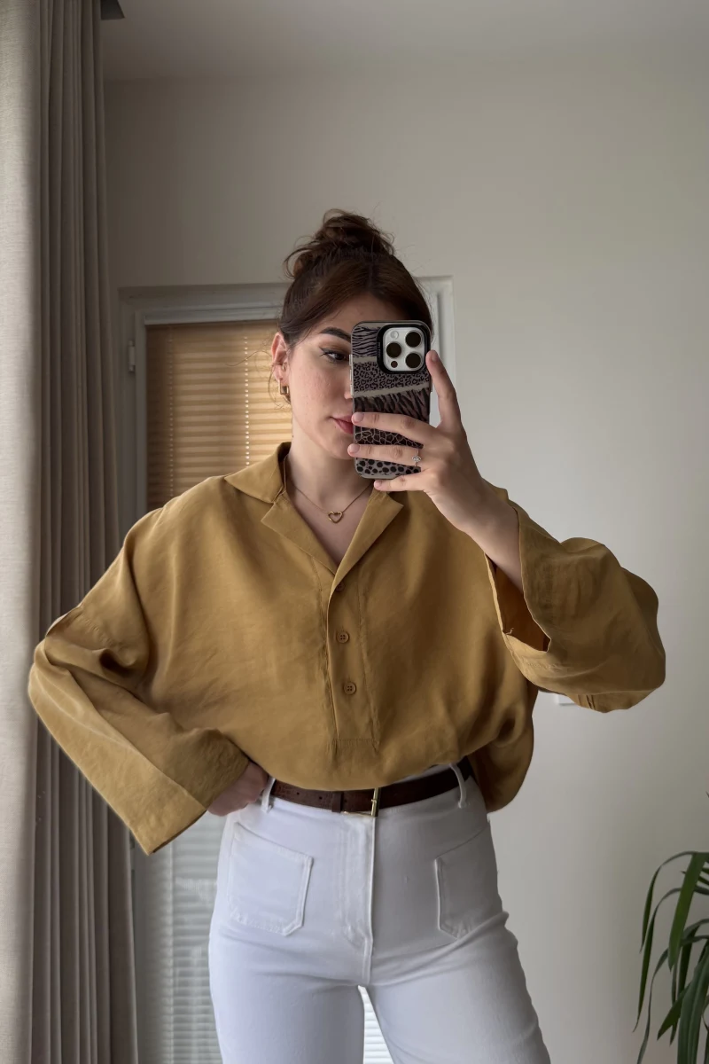 Polo Yaka Bluz Hardal