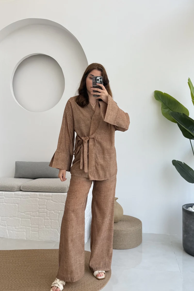 Portion Tensel Kimono Takım Kahve