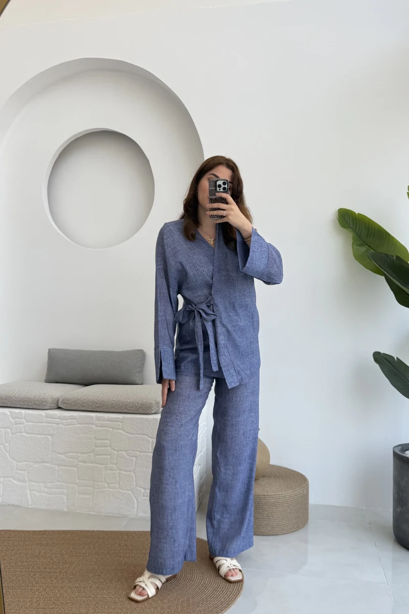 Portion Tensel Kimono Takım Koyu Mavi