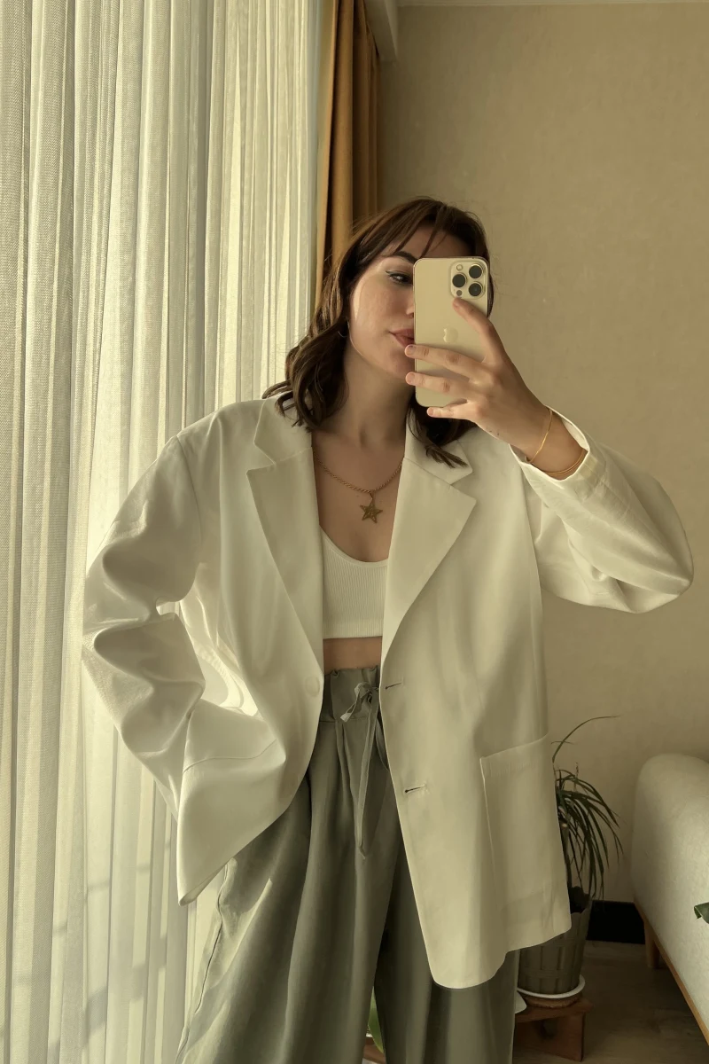 Premium Beyaz Modal Blazer Ceket