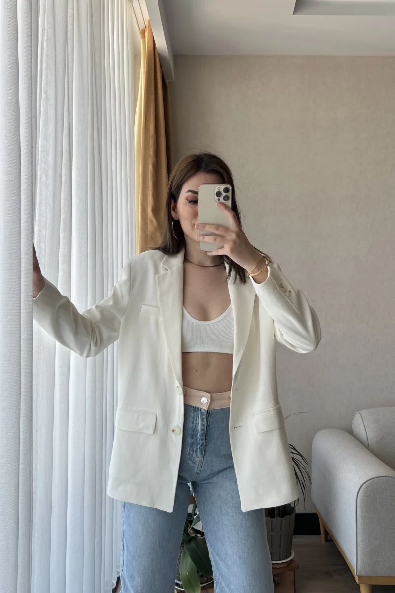 Premium Blazer Ceket Kırık Beyaz