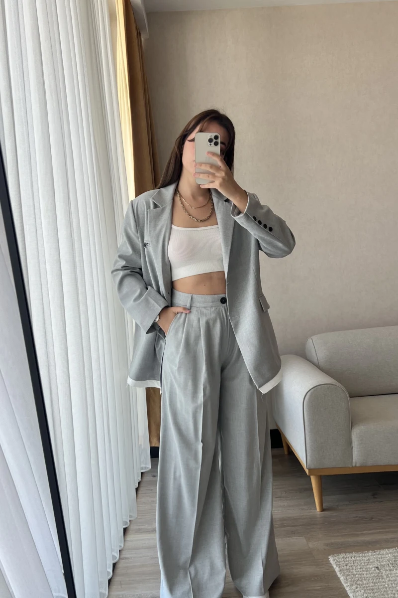 Premium Gri Palazzo Pantolon