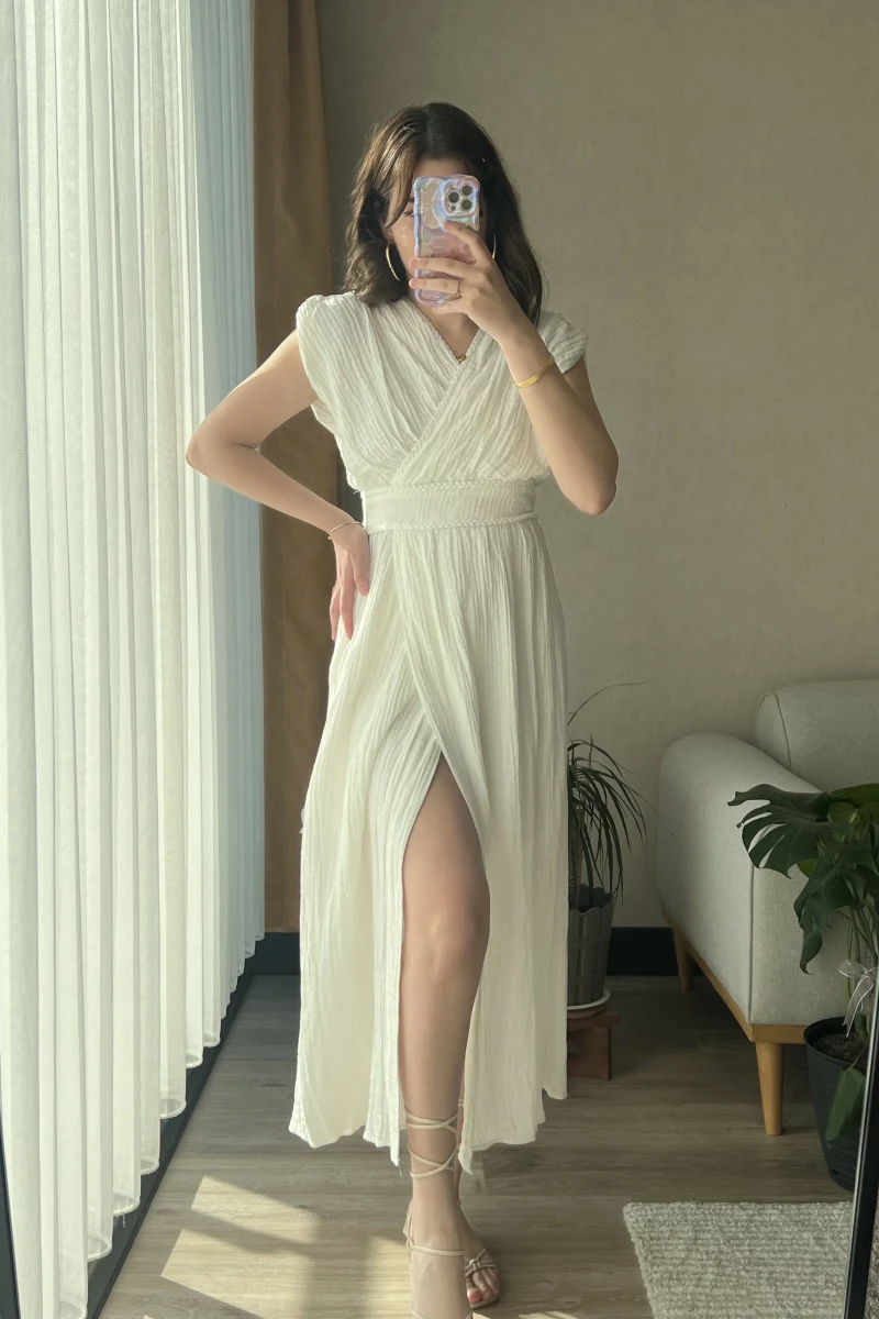 Premium Keten Beyaz Elbise