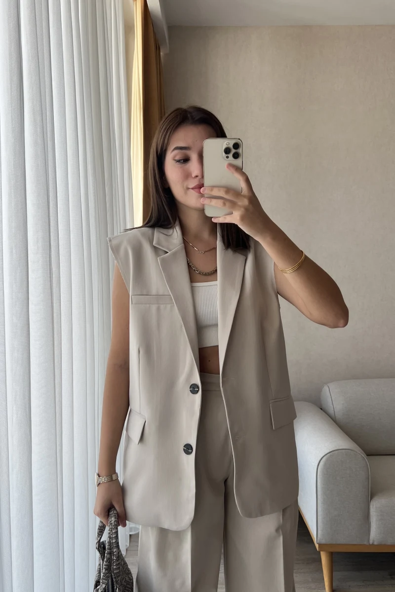 Premium Krem Astarlı Yelek