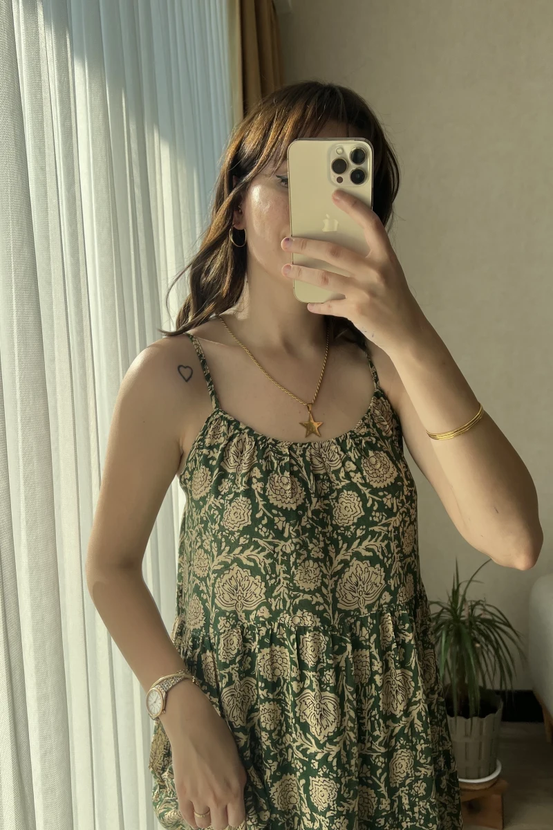 Premium Serisi Yeşil Desenli Elbise