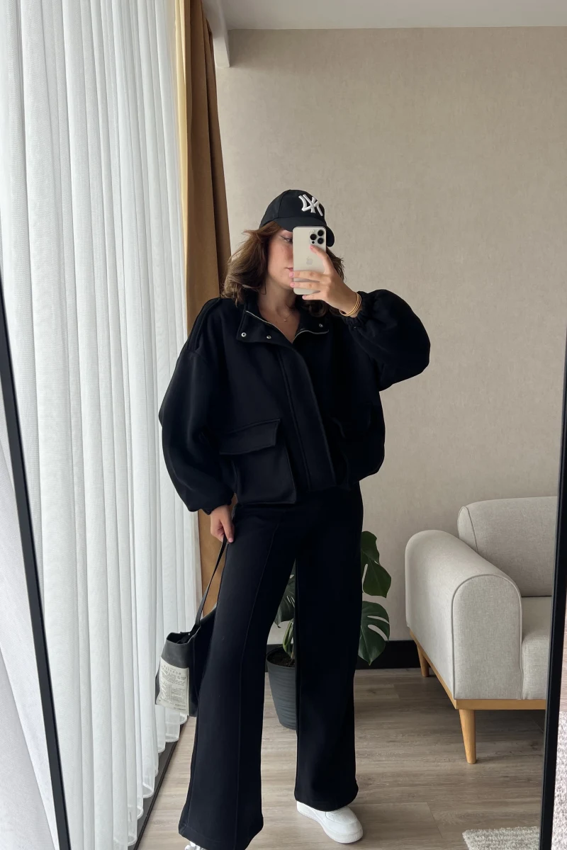 Premium Siyah Rengi Bomber Ceket Eşofman Takım