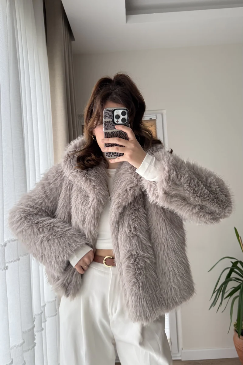 Premium Yakalı Kürk Vizon