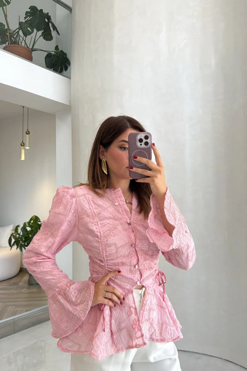 Prenses Dantel Bluz - Pembe - Kod: 105332