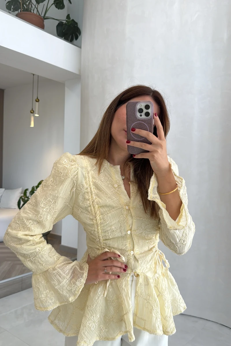 Prenses Dantel Bluz - Sarı - Kod: 105332