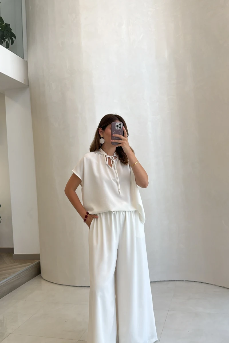 Pretty Bağlamalı Reglan Kol Takım - Beyaz - Kod: 9165