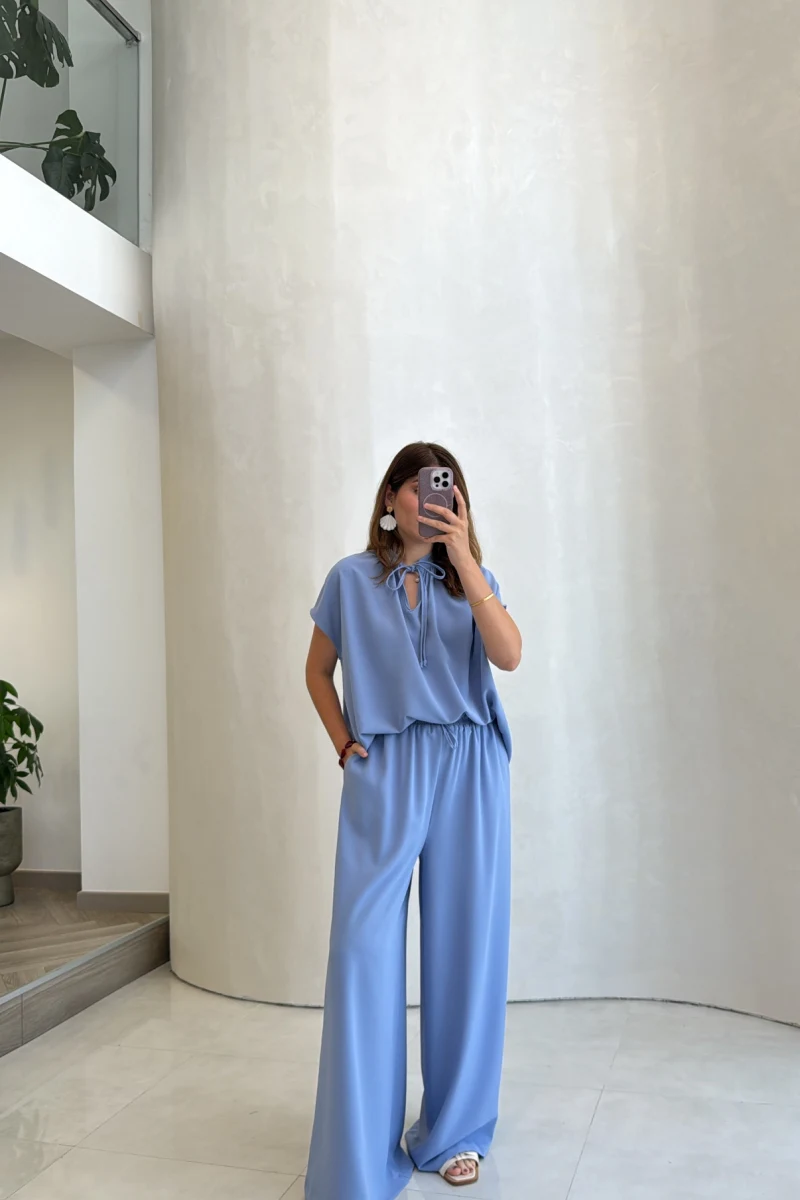 Pretty Bağlamalı Reglan Kol Takım - Mavi - Kod: 9165