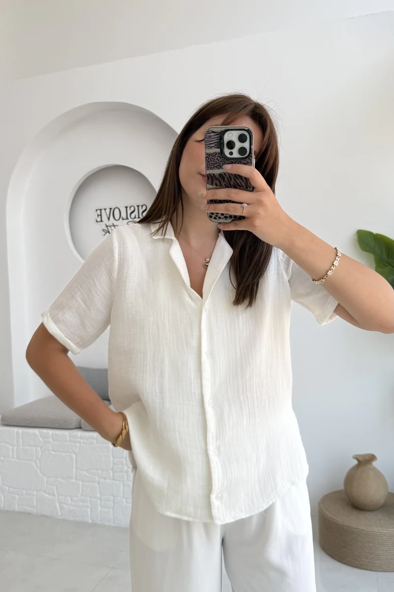 Puf Gömlek-2104-Ekru