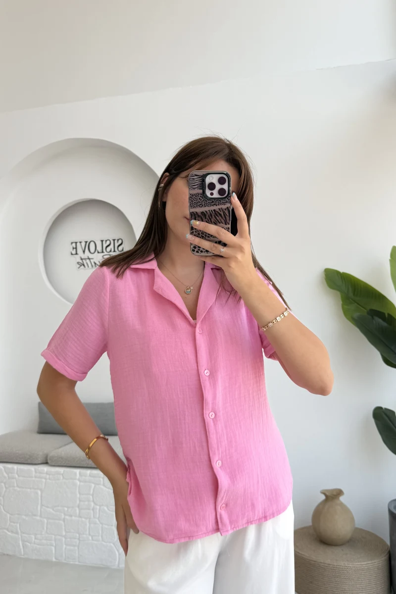 Puf Gömlek-2104-Şeker Pembesi