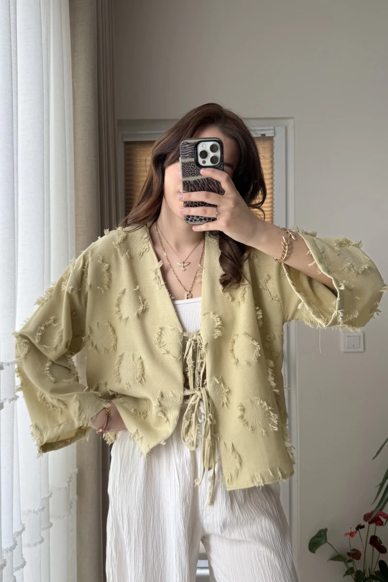 Püskül Detay Bağlamalı Gömlek Haki