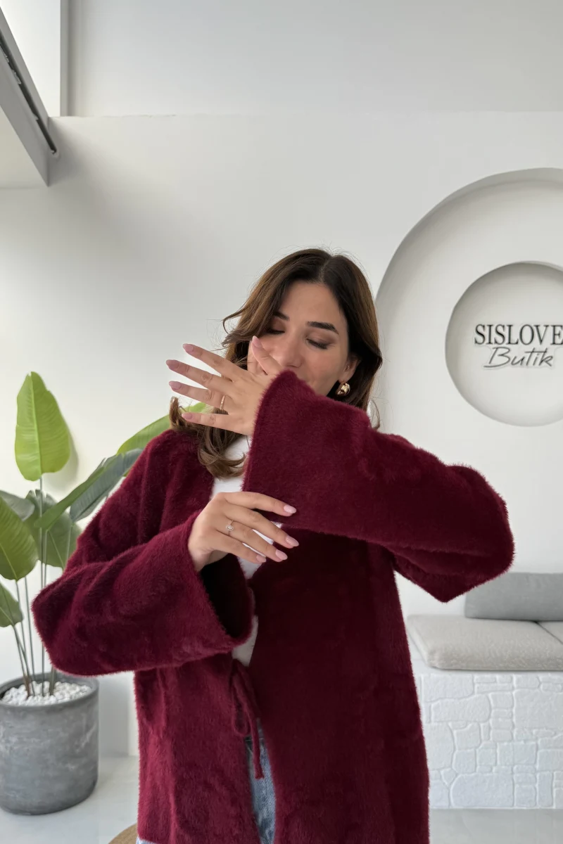 Püskül Yumoş Hırka - Bordo - Kod: 25030