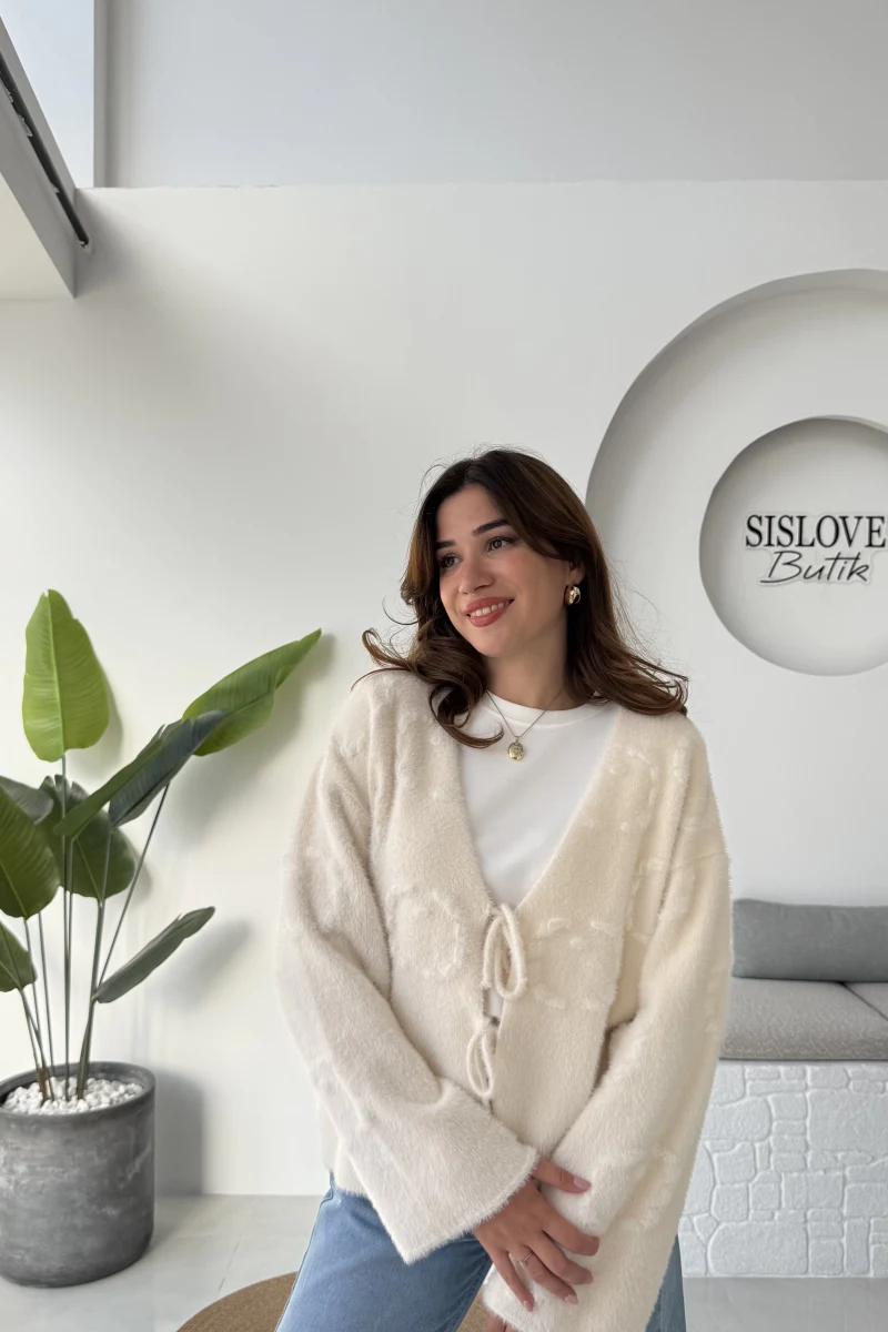 Püskül Yumoş Hırka - Ekru - Kod: 25030