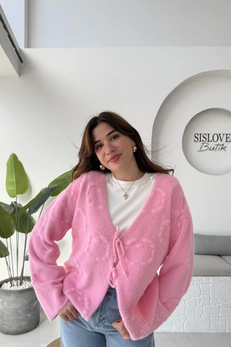 Püskül Yumoş Hırka - Pembe - Kod: 25030