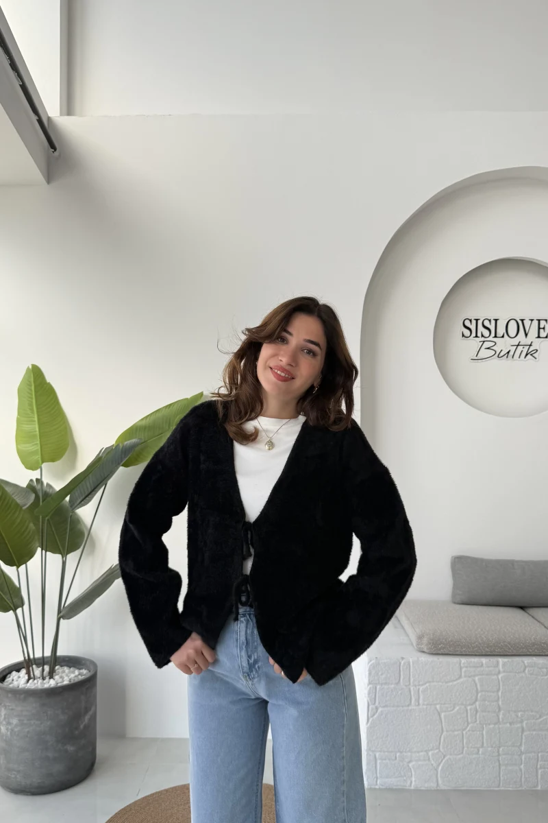 Püskül Yumoş Hırka - Siyah - Kod: 25030