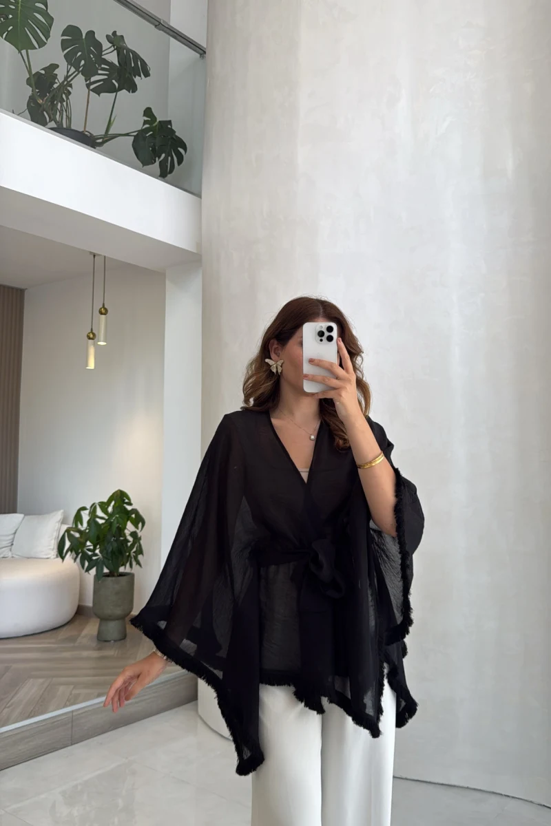 Püsküllü Kimono - Siyah - Kod: 5101