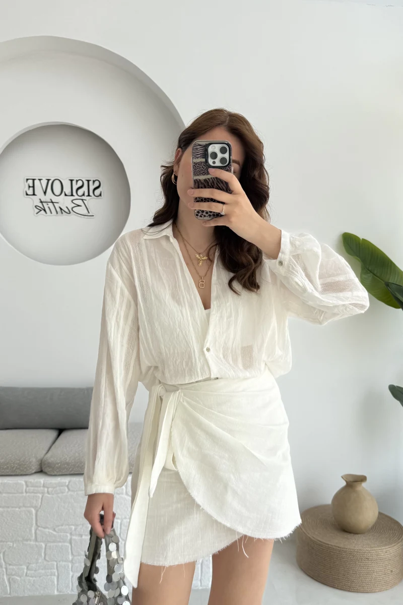 Raffaella Beyaz Tül Gömlek